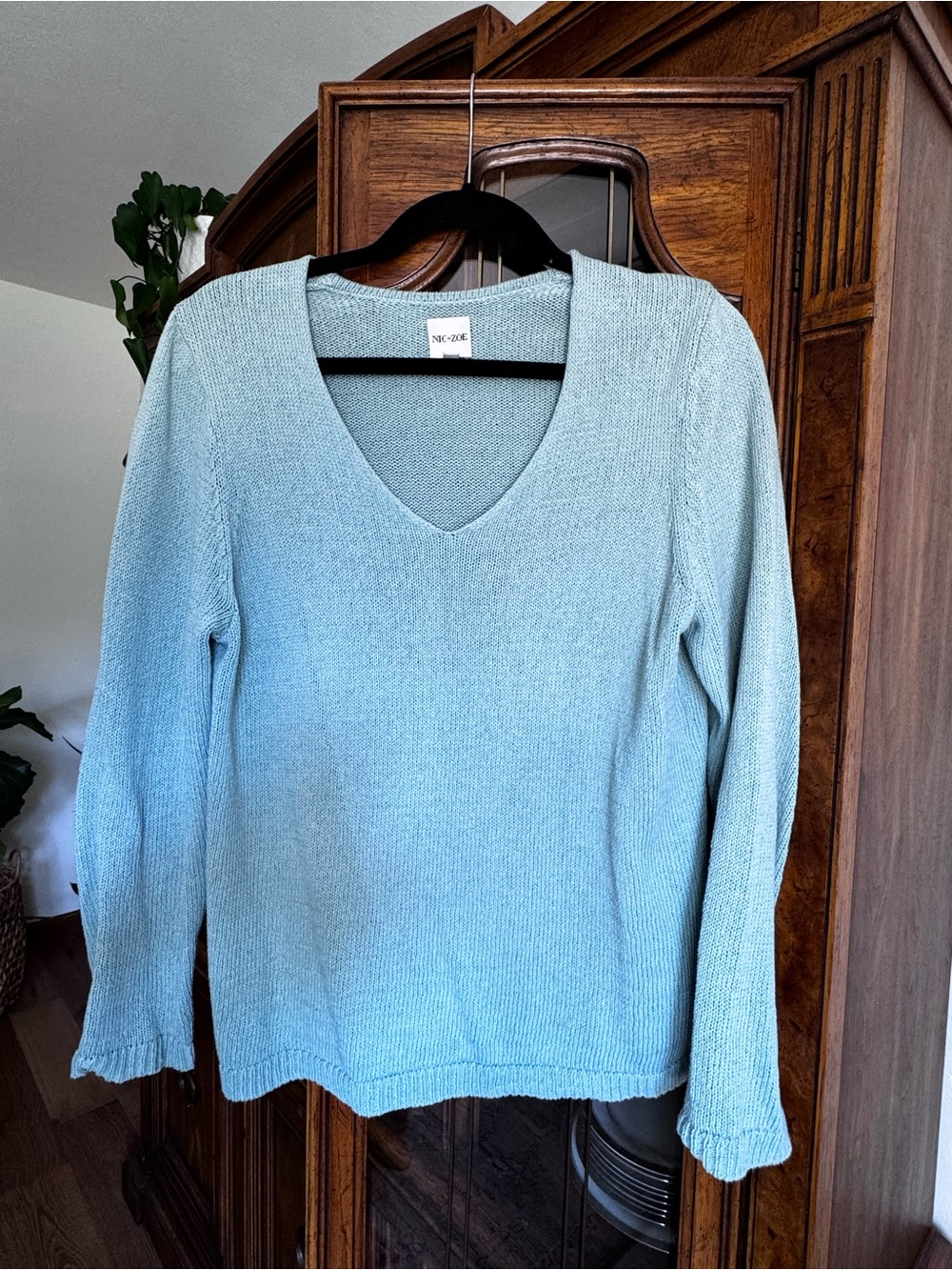 NIC+ZOE Robins Egg Blue V-Neck Knit Sweater